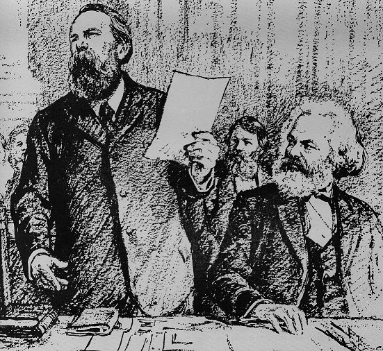 Karl Marx und Friedrich Engels auf dem Haager Kongress von 1872